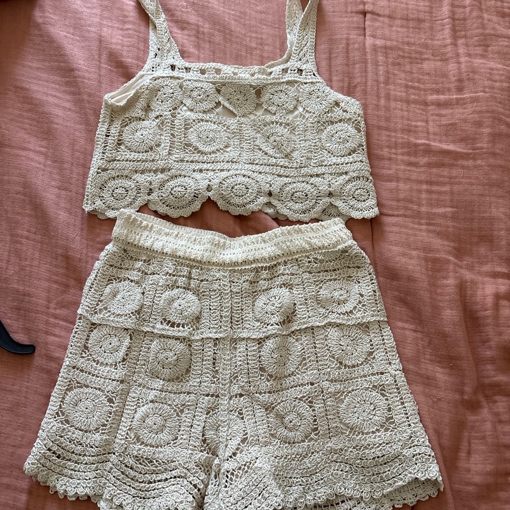 Crochet Lace Top and Shorts Set